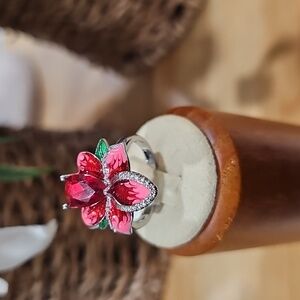 Fashion Jewelry  Studded Red Floral Ring
